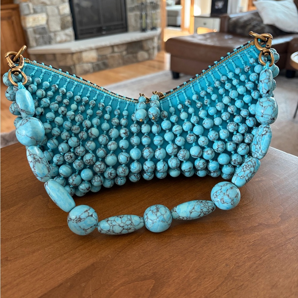 cult gaia Turquoise Beaded Clutch with Beaded Handle